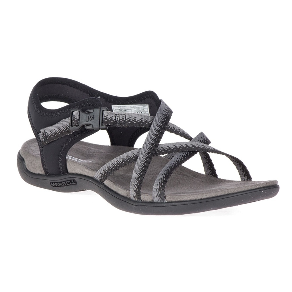 Merrill women’s District Muir Lattice black/charcoal strap sandal buckle size 10